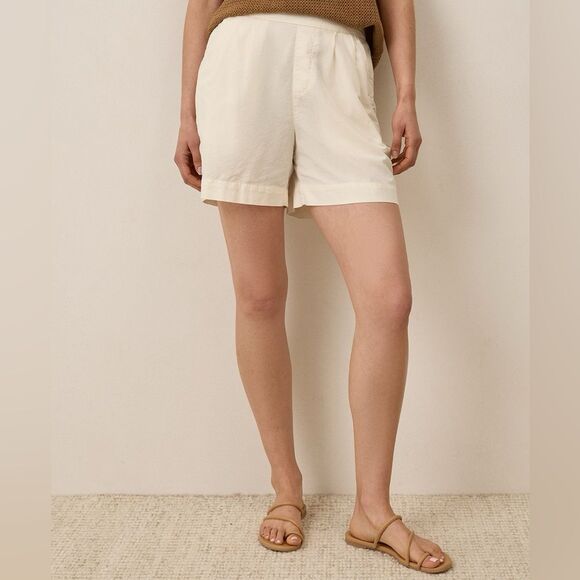 Pact Pants - Pact Canopy Organic Cotton Linen Blend High-Waisted Shorts Bone XL 16/18/20